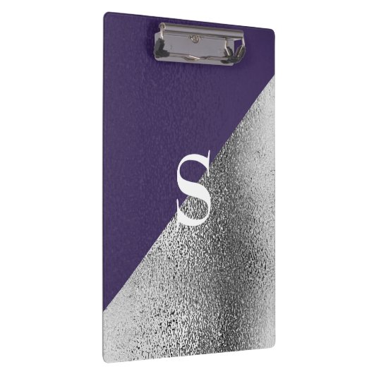 Elegant Custom Monogram Metallic Paars Silver Klembord (Rechts)