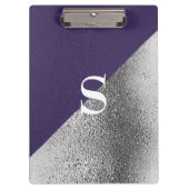 Elegant Custom Monogram Metallic Paars Silver Klembord (Voorkant)