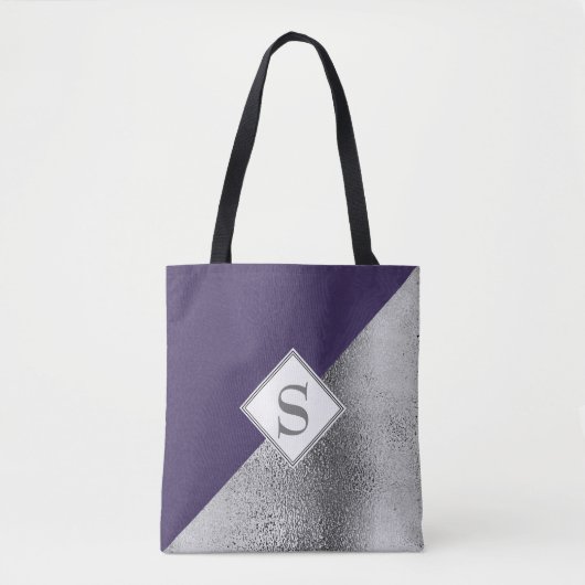 Elegant Custom Monogram Metallic Paars Silver Tote Bag (Voorkant)
