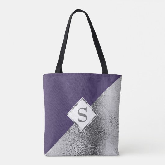 Elegant Custom Monogram Metallic Paars Silver Tote Bag (Achterkant)