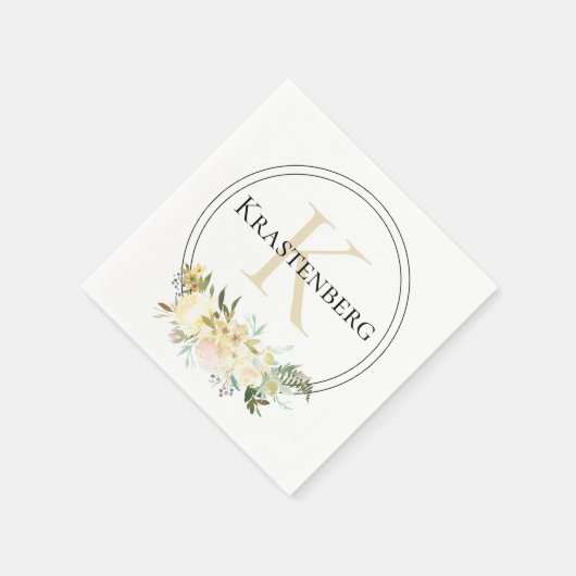 Elegant Custom Monogram Naam Witte Rozen Servet (Hoek)