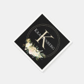 Elegant Custom Monogram Name White Roses on Black Servet (Hoek)