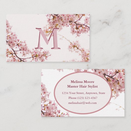 Elegant Custom Monogram Pink Visitekaartje (Voorkant / Achterkant)