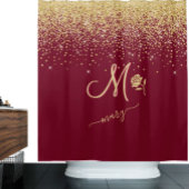 Elegant Custom Monogram Red Gold Sparkle Douchegordijn