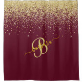 Elegant Custom Monogram Red Gold Sparkle Douchegordijn (Voorkant)