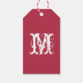 Elegant Custom Monogram Rood en Wit Cadeaulabel (Voorkant)