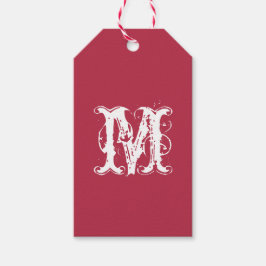 Elegant Custom Monogram Rood en Wit Cadeaulabel
