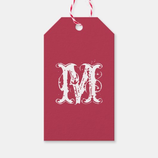 Elegant Custom Monogram Rood en Wit Cadeaulabel (Voorkant)