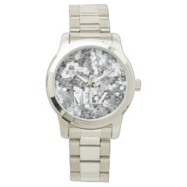 Elegant Custom Monogram Silver Glitter look Horloge