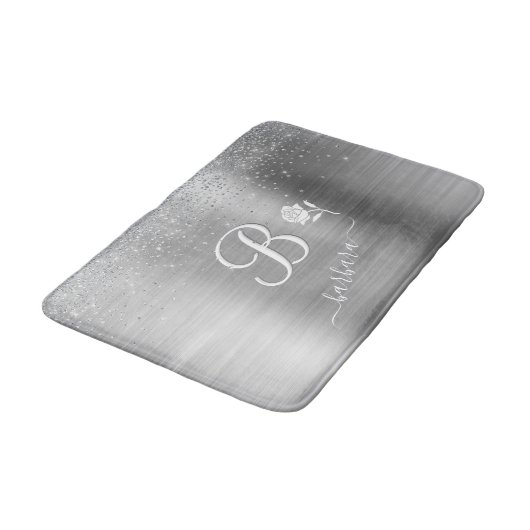 Elegant Custom Monogram Silver Sparkle Badmat (Gekanteld)
