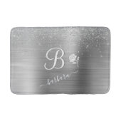 Elegant Custom Monogram Silver Sparkle Badmat (Voorkant)