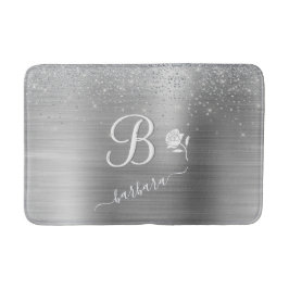 Elegant Custom Monogram Silver Sparkle Badmat