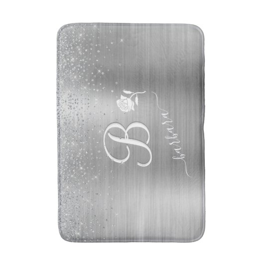 Elegant Custom Monogram Silver Sparkle Badmat (Voorkant Verticaal)