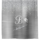 Elegant Custom Monogram Silver Sparkle Douchegordijn (Voorkant)