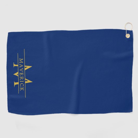 Elegant Custom Name and Initials Navy Blue Golfhanddoek (Horizontaal)