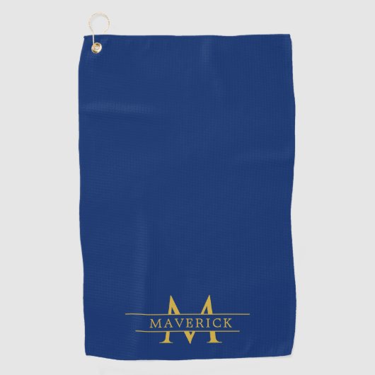 Elegant Custom Name and Initials Navy Blue Golfhanddoek (Voorkant)