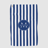 Elegant Custom Name and Initials Navy White Stripe Golfhanddoek (Voorkant)