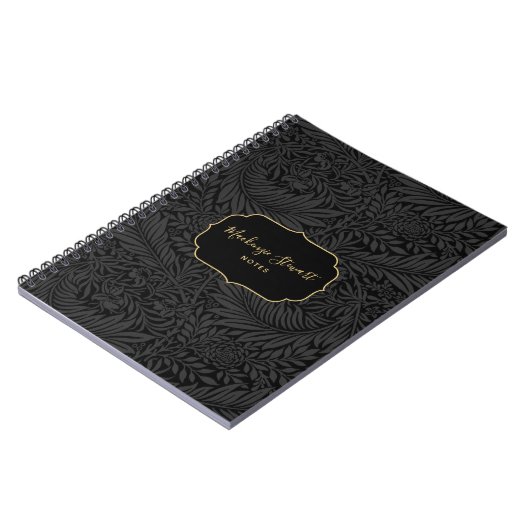 Elegant Custom Name Black Floral Pattern Notitieboek (Linkerzijde)