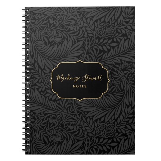 Elegant Custom Name Black Floral Pattern Notitieboek (Voorkant)