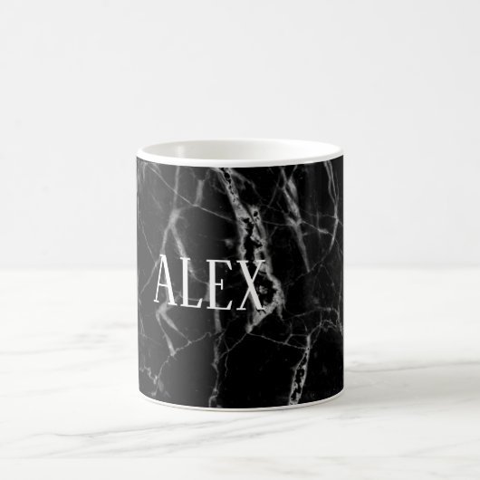 Elegant Custom Name Black Marble Stone Coffee Mok (Center)
