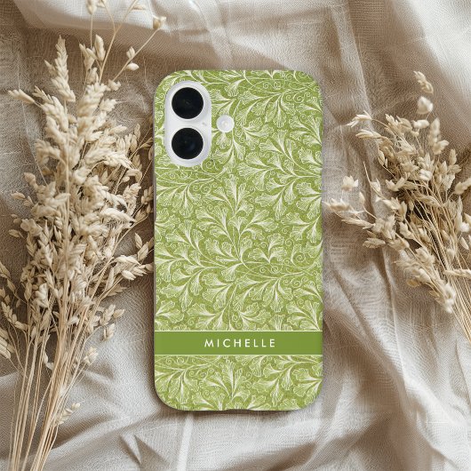Elegant Custom Name Green Botanical Case-Mate iPhone Case