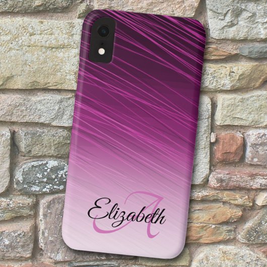 Elegant Custom Name Monogram Paars Ombre Streaks Case-Mate iPhone Case