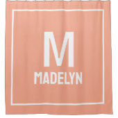 Elegant Custom name Monogram Peach And white   Douchegordijn (Voorkant)