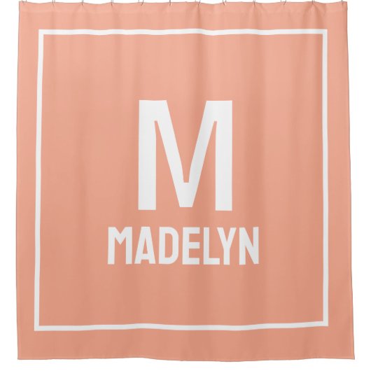 Elegant Custom name Monogram Peach And white   Douchegordijn (Voorkant)