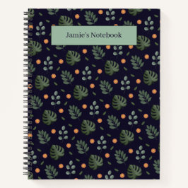 Elegant Custom Name Navy Botanical Notebook Notitieboek