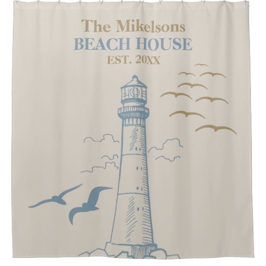 Elegant Custom Nautical Beach House Douchegordijn (Voorkant)