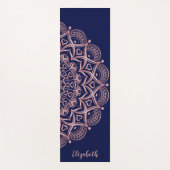 Elegant Custom Navy Blue en Roos Gold Mandala Yogamat (Voorkant)