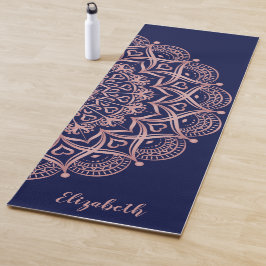 Elegant Custom Navy Blue en Roos Gold Mandala Yogamat