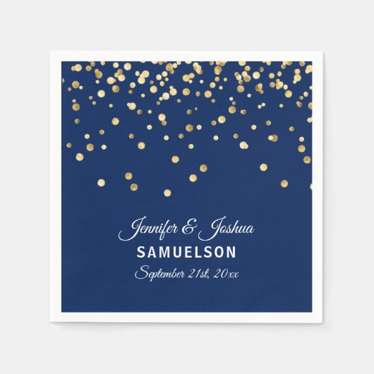 Elegant Custom NAVY BLUE Gold Confetti Wedding Servetten (Voorkant)