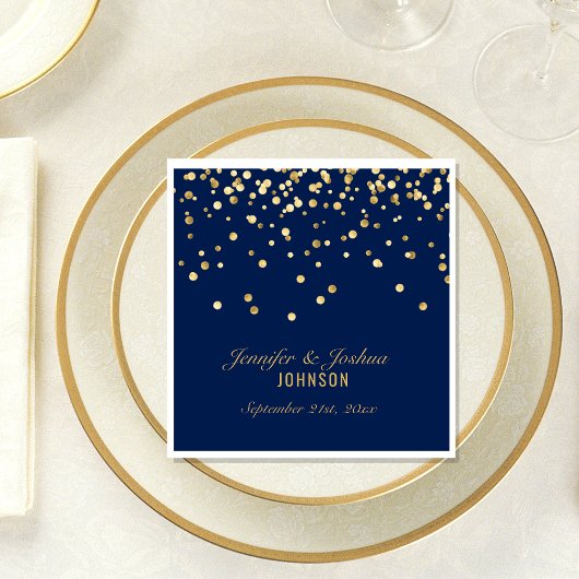 Elegant Custom NAVY BLUE Gold Confetti Wedding Servetten