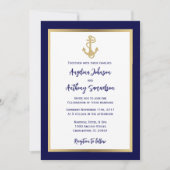 Elegant Custom Navy Blue Gold Nautical Wedding Kaart (Voorkant)