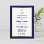 Elegant Custom Navy Blue Gold Nautical Wedding Kaart (Staand voorkant)