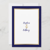 Elegant Custom Navy Blue Gold Nautical Wedding Kaart (Achterkant)
