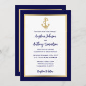 Elegant Custom Navy Blue Gold Nautical Wedding Kaart (Voorkant / Achterkant)