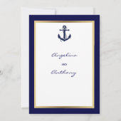 Elegant Custom Navy Blue Nautical Wedding Invites Kaart (Achterkant)