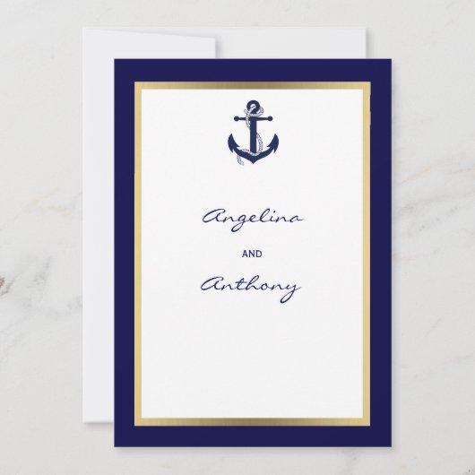 Elegant Custom Navy Blue Nautical Wedding Invites Kaart (Achterkant)