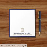 Elegant Custom Notitieblok met Navy Blue Lijst<br><div class="desc">Blijf in stijl georganiseerd met ons Elegant Custom Notitieblok met Navy Blue Lijst. Dit notitieblok bevat de logo, naam, adres en contactgegevens van uw bedrijf, omlijst in een gesofisticeerde marineblauwe rand rond een heldere witte achtergrond. Of u nu belangrijke notities, berichten of takenlijsten noteert, dit notitieblok straalt professionaliteit en aandacht...</div>