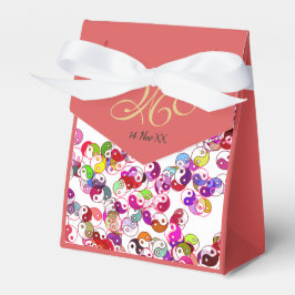 Elegant Custom Peach Monogram Gold Yin Yang Bedankdoosjes