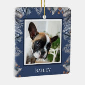 Elegant Custom Pet Waterverf Blauwe Kerstmis Keramisch Ornament (Rechts)