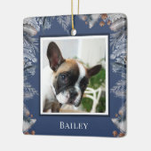 Elegant Custom Pet Waterverf Blauwe Kerstmis Keramisch Ornament (Links)