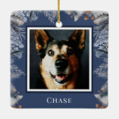 Elegant Custom Pet Waterverf Blauwe Kerstmis Keramisch Ornament (Achterkant)