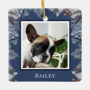 Elegant Custom Pet Waterverf Blauwe Kerstmis Keramisch Ornament