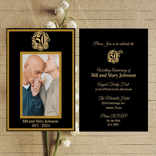 Elegant Custom Photo 50th Golden Jubileum Party Kaart