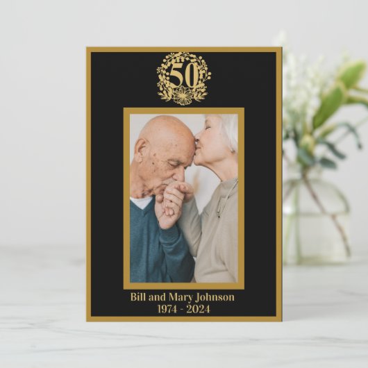 Elegant Custom Photo 50th Golden Jubileum Party Kaart (Staand voorkant)