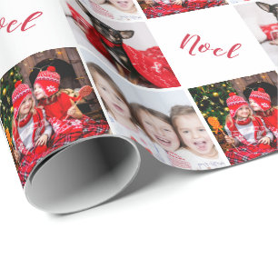 Elegant Custom Photo Collage Noel Kerstmis Cadeaupapier