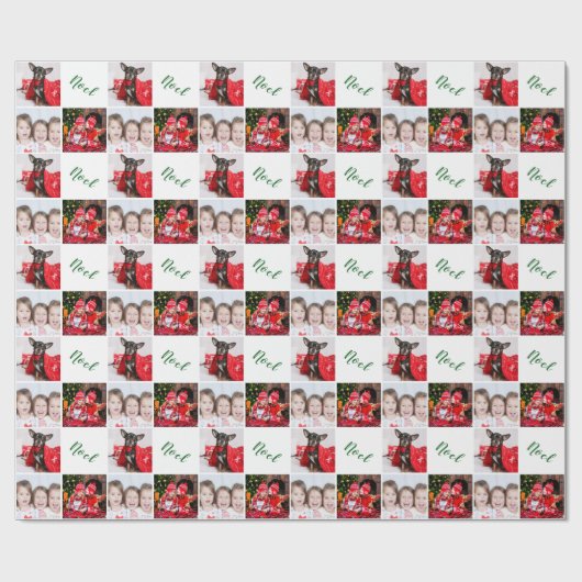 Elegant Custom Photo Collage Noel Kerstmis Cadeaupapier (Vlak)